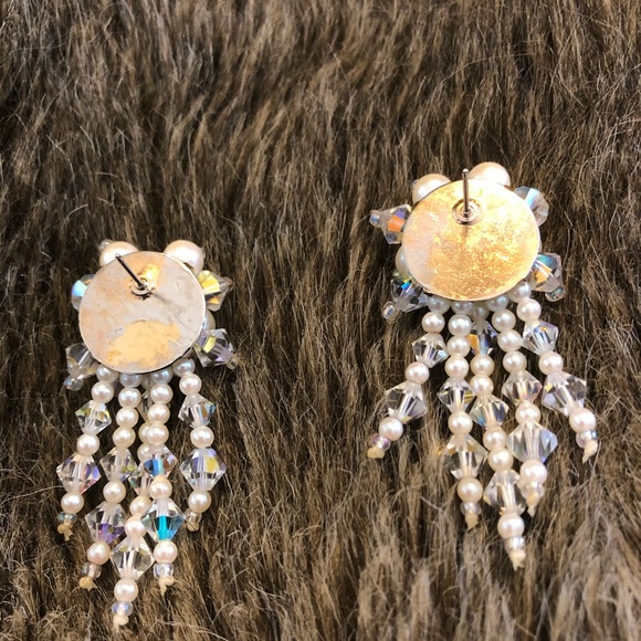 Vintage bicone crystal and pearl cluster earrings - Picture 6 of 7